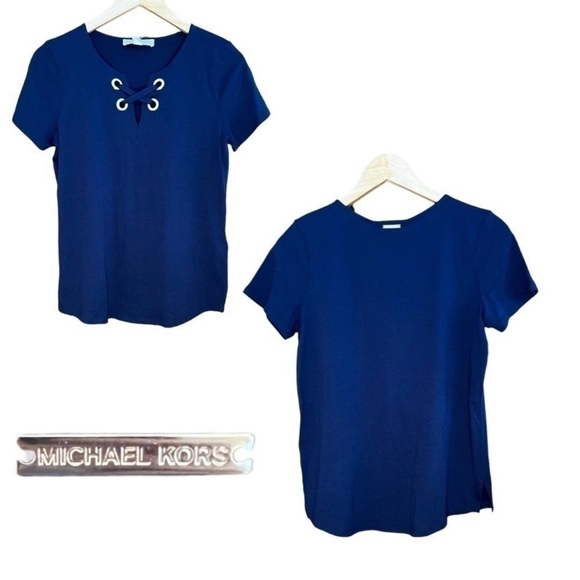 MICHAEL Kors Navy Cross Front Shirt with Gold Accents, Size Small- NWT - Picture 8 of 8